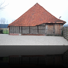 Voorste hoeve dubbelschuur zijaanzicht lings